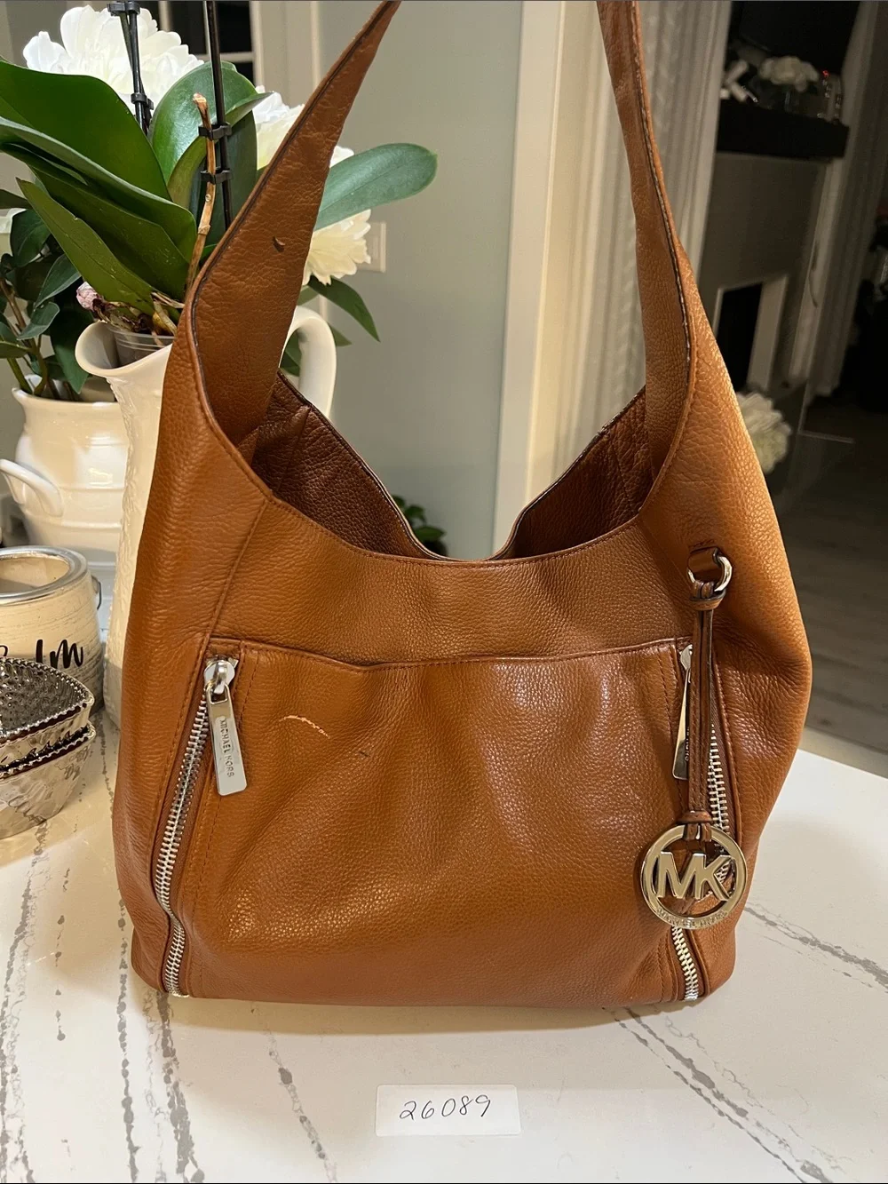 Michael Kors Cognac Leather Shoulder Hobo Bag Luggage Tan